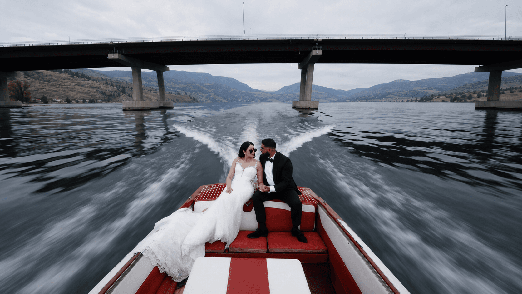 Newlywed couple celebrating together