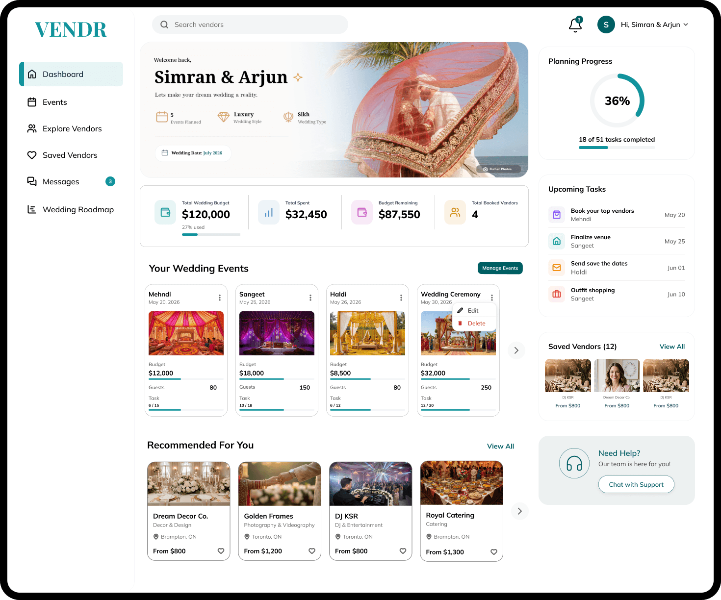 Wedding Command Center dashboard preview